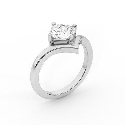 Asscher Cut Lab Grown Diamond Chevron Solitaire Engagement Ring in White Gold