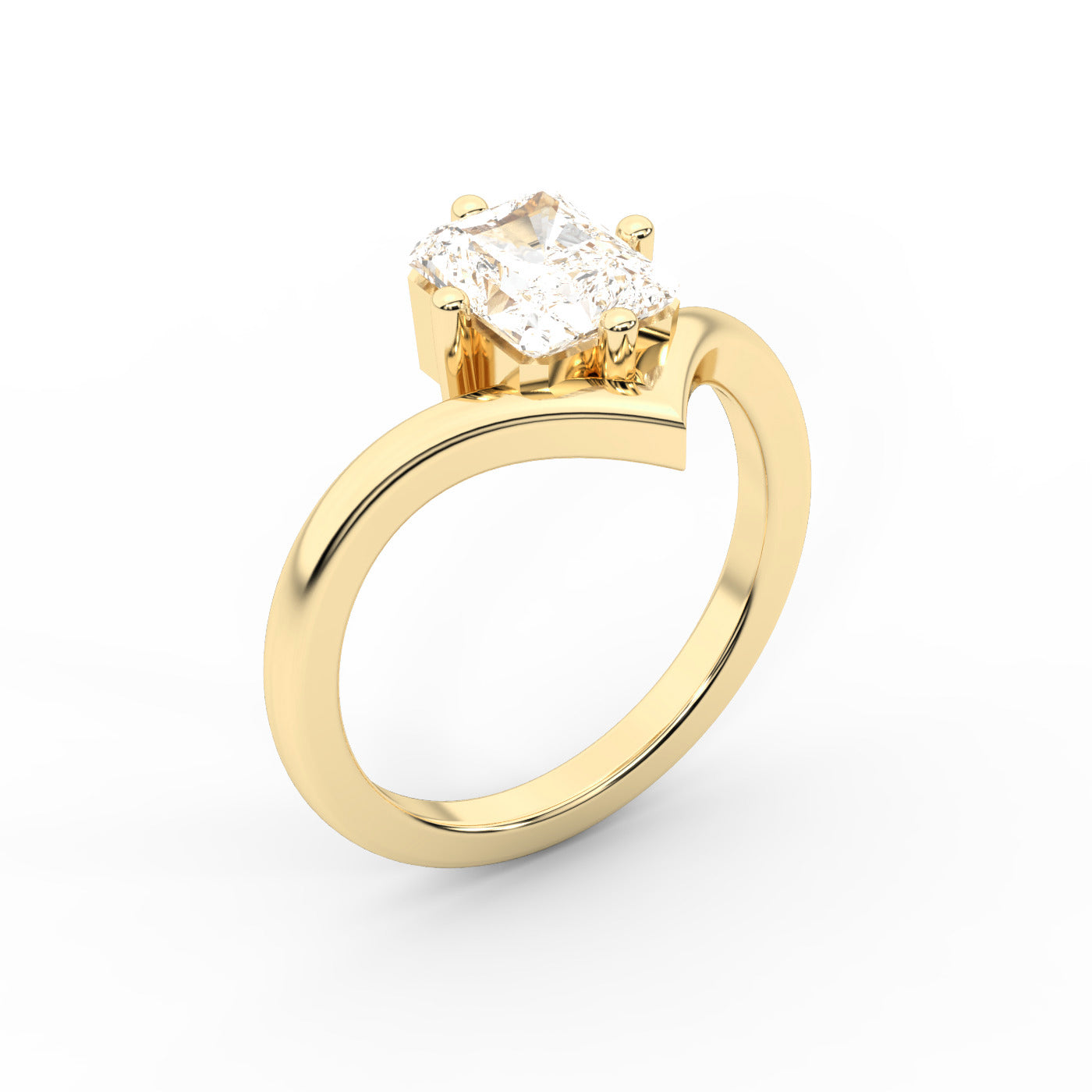 Radiant Cut Lab Grown Diamond Chevron Solitaire Engagement Ring in Yellow Gold
