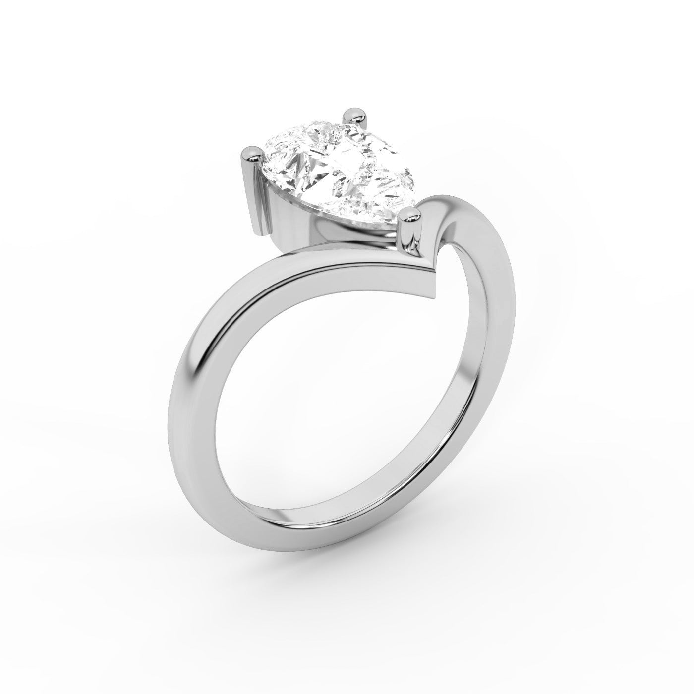 Pear Cut Lab Grown Diamond Chevron Solitaire Engagement Ring in Silver