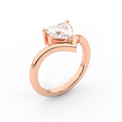 Evelyn Chevron Solitaire Ring featuring a Heart Cut Lab Grown Diamond in Rose Gold