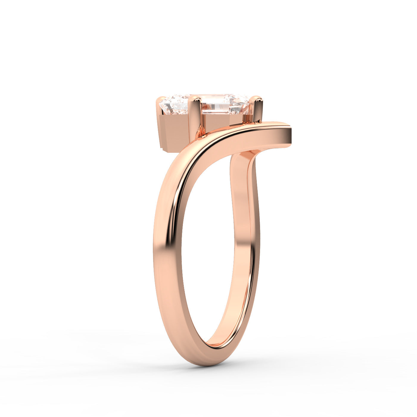 Emerald Cut Lab Grown Diamond Chevron Solitaire Engagement Ring in Rose Gold