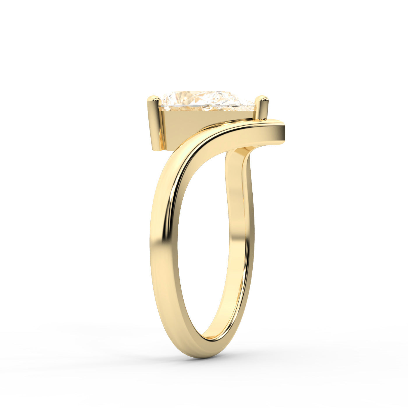 Pear Cut Lab Grown Diamond Chevron Solitaire Engagement Ring in Yellow Gold