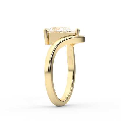 Pear Cut Lab Grown Diamond Chevron Solitaire Engagement Ring in Yellow Gold