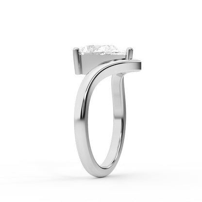 Pear Cut Lab Grown Diamond Chevron Solitaire Engagement Ring in White Gold
