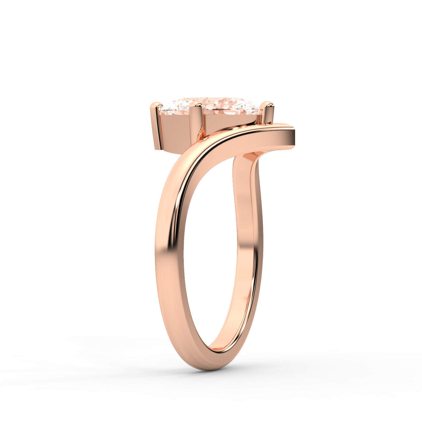 Oval Cut Lab Grown Diamond Chevron Solitaire Engagement Ring in Rose Gold setting