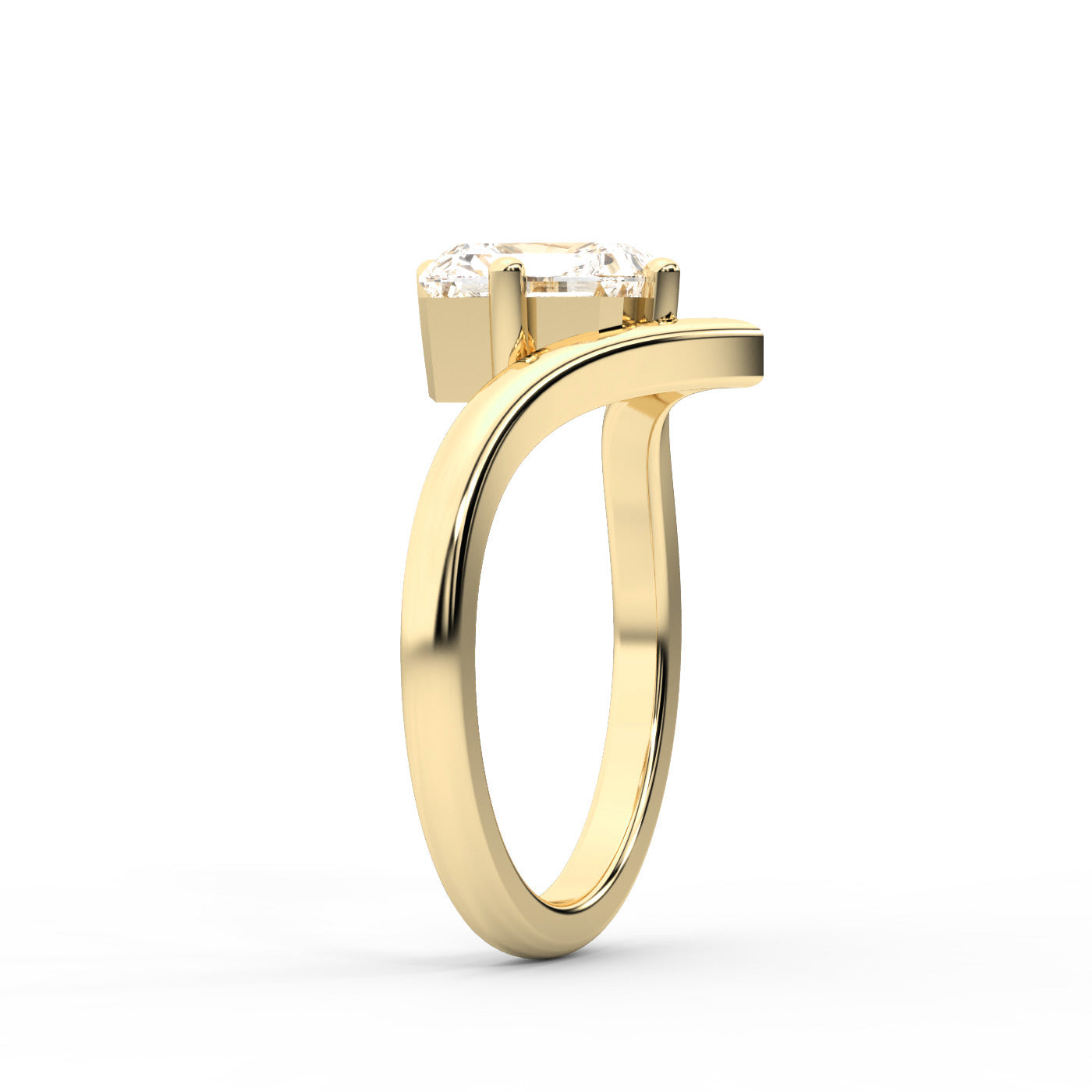 Radiant Cut Lab Grown Diamond Chevron Solitaire Engagement Ring in Yellow Gold