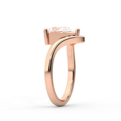 Pear Cut Lab Grown Diamond Chevron Solitaire Engagement Ring in Rose Gold