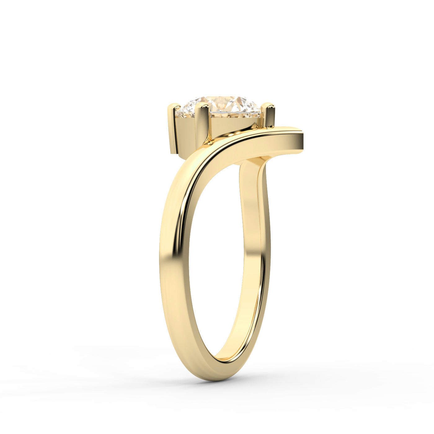 Round Cut Lab Grown Diamond Chevron Engagement Ring in Yellow Gold