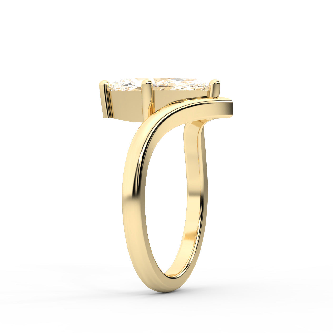 Marquise Cut Lab Grown Diamond Chevron Engagement Ring in Yellow Gold