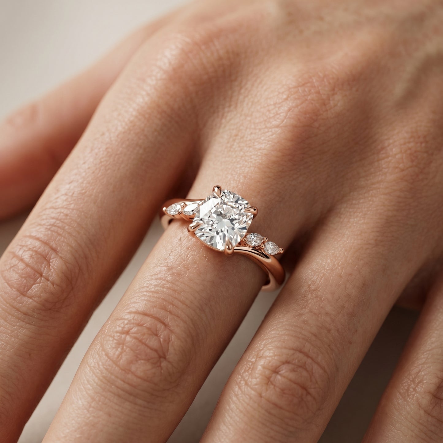 Cushion Cut Lab Grown Diamond Ring in Rose Gold