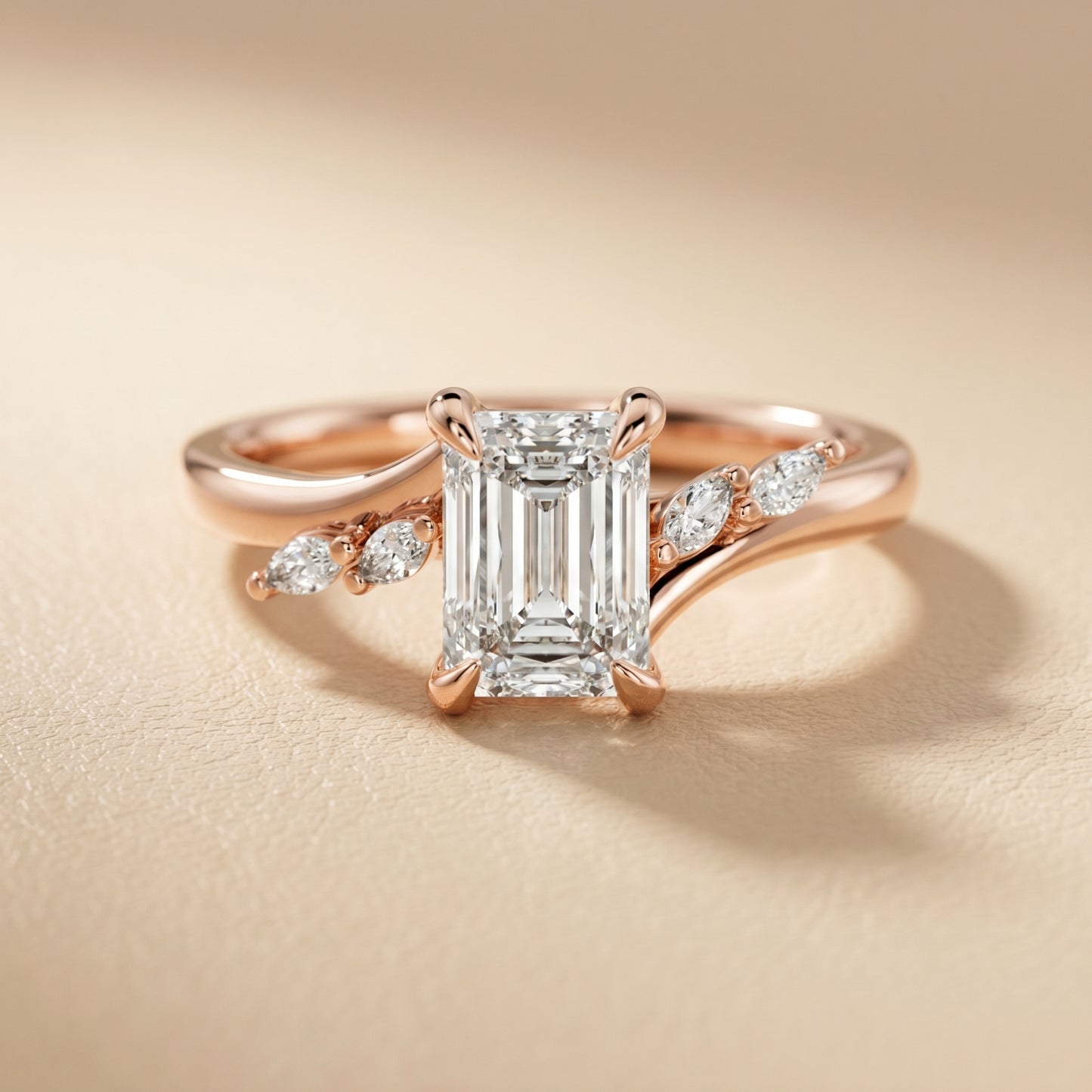 Emerald Cut Lab Grown Diamond Ring in Rose Gold