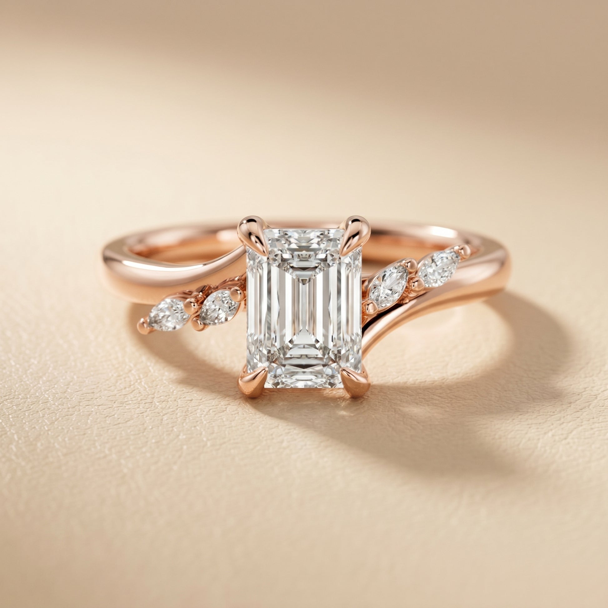 Emerald Cut Lab Grown Diamond Ring in Rose Gold