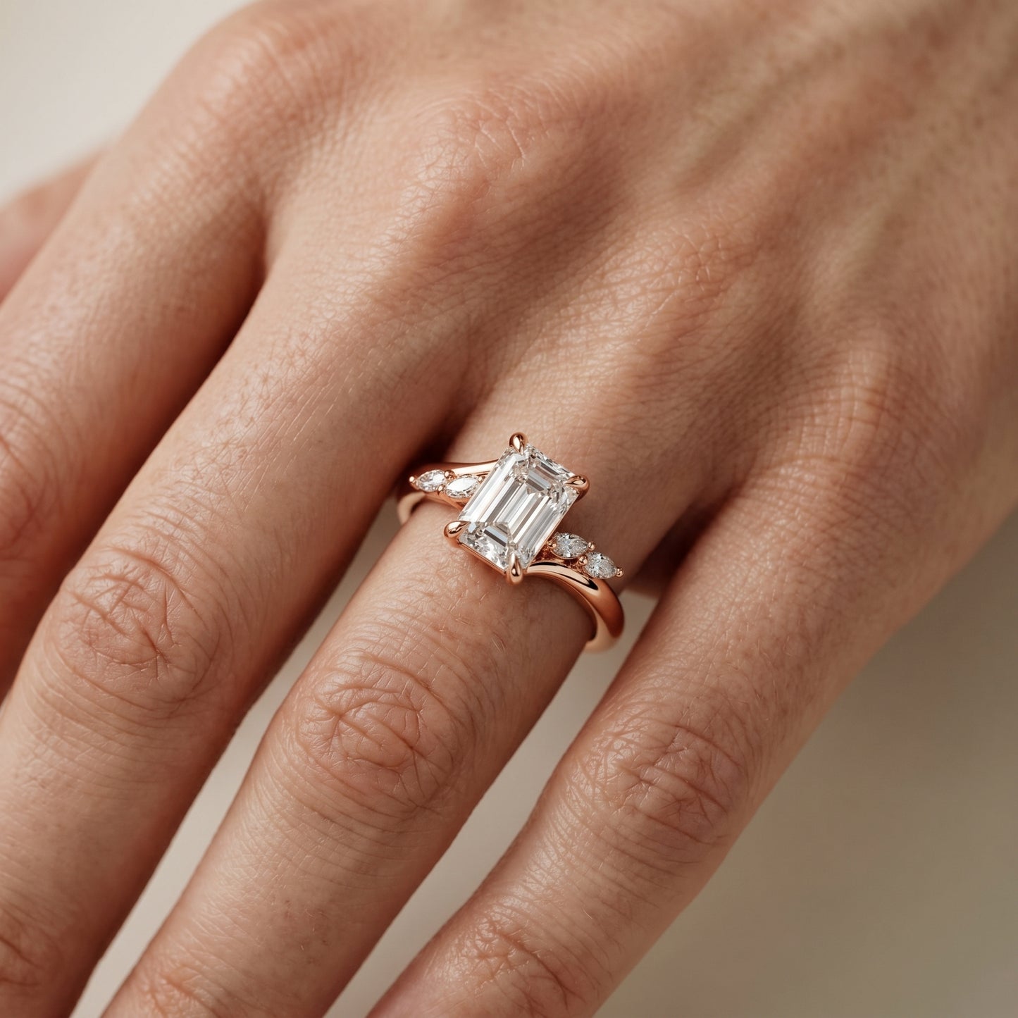 Emerald Cut Lab Grown Diamond Ring in Rose Gold