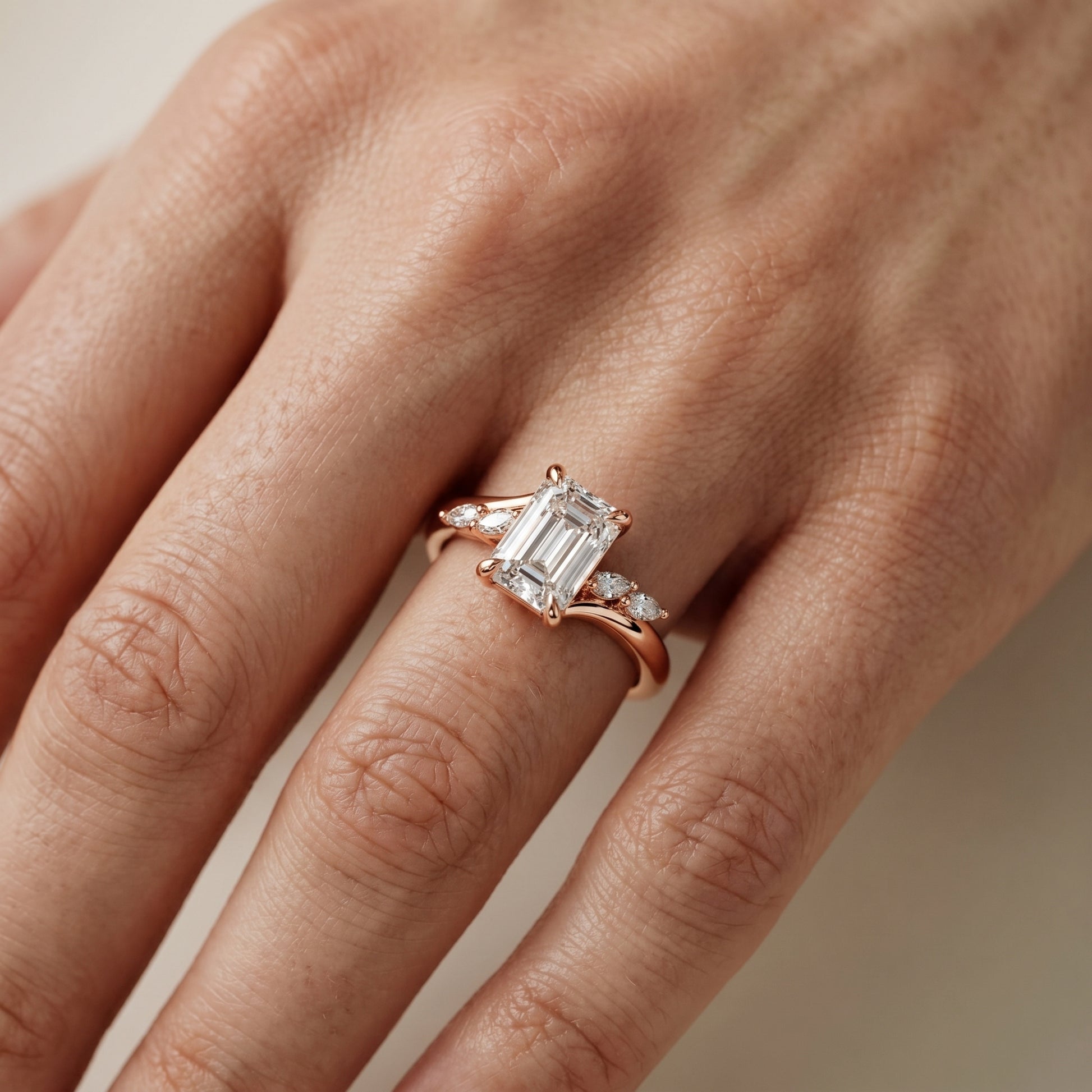 Emerald Cut Lab Grown Diamond Ring in Rose Gold