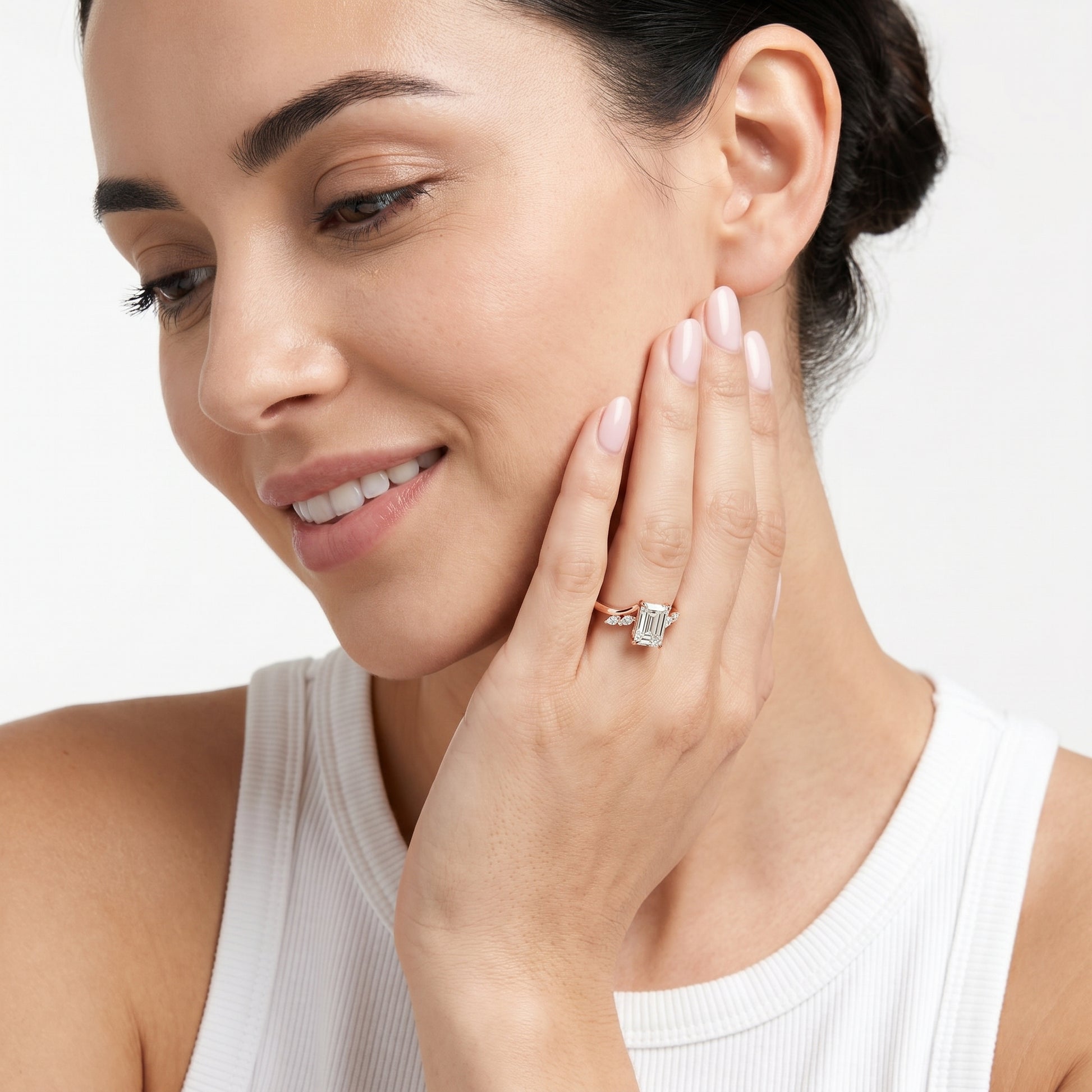 Emerald Cut Lab Grown Diamond Ring in Rose Gold