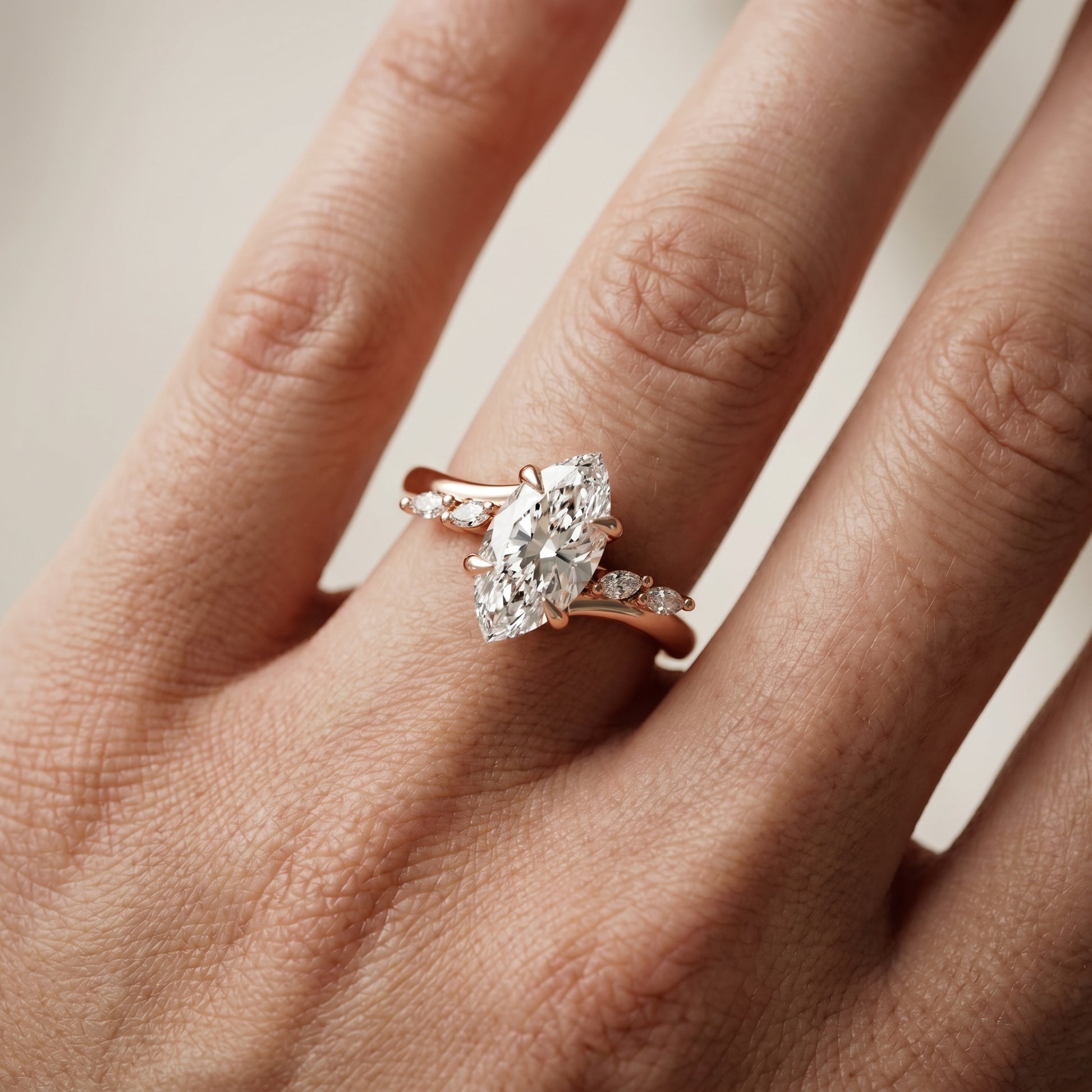 Marquise Cut Lab Grown Diamond Ring in Rose Gold