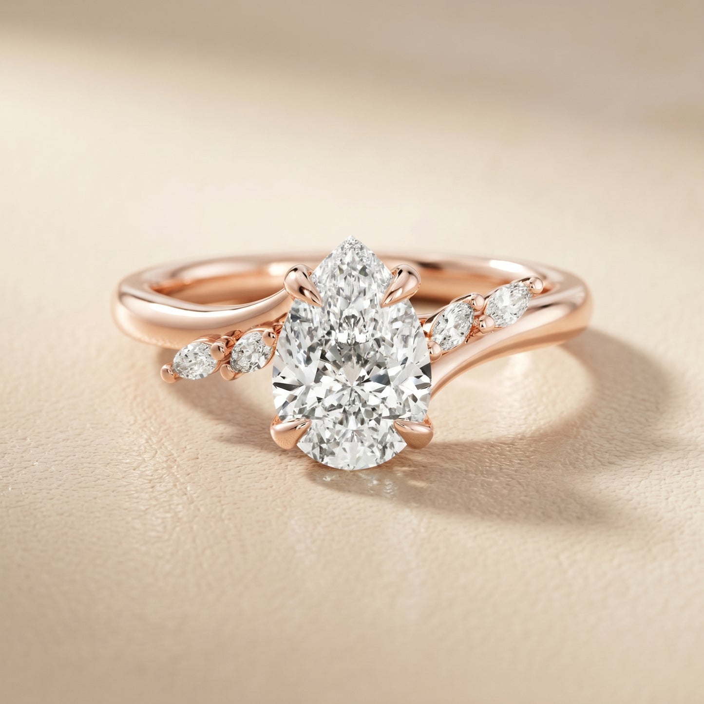 Pear Cut Lab Grown Diamond Ring in Rose Gold