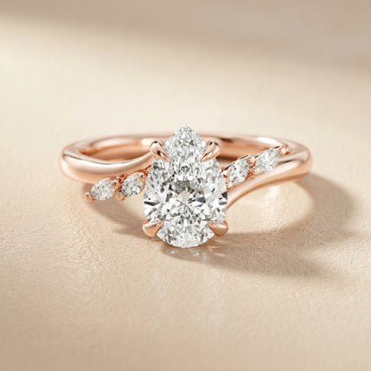 Pear Cut Lab Grown Diamond Ring in Rose Gold