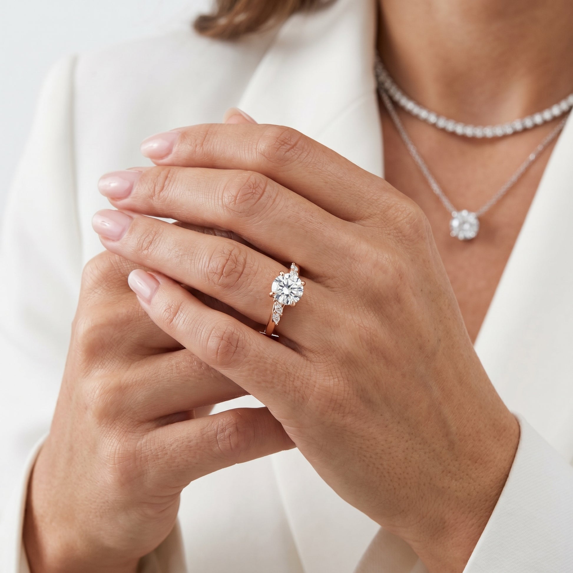 Round Cut Lab Grown Diamond Ring in Rose Gold