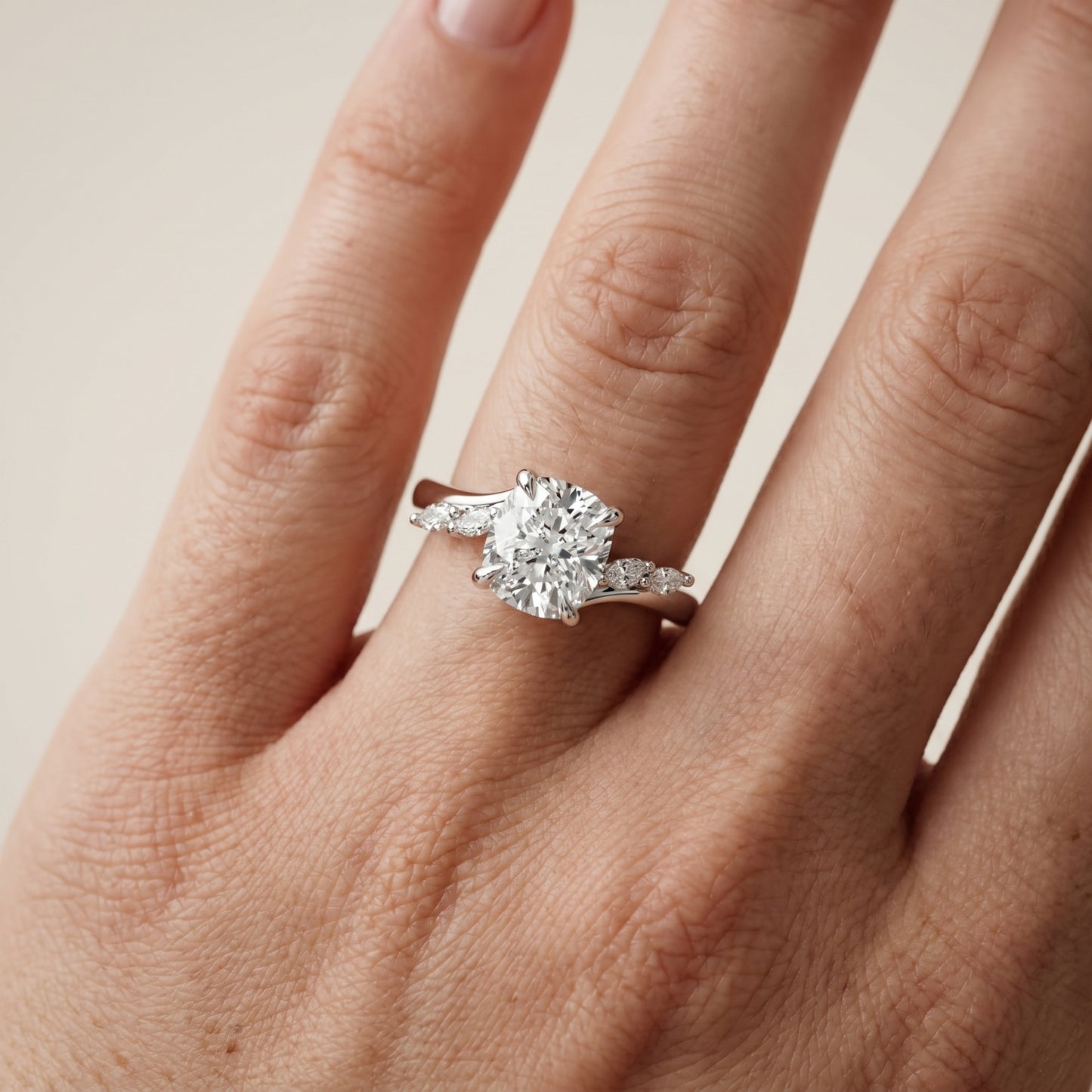 Cushion Cut Lab Grown Diamond Ring in Platinum