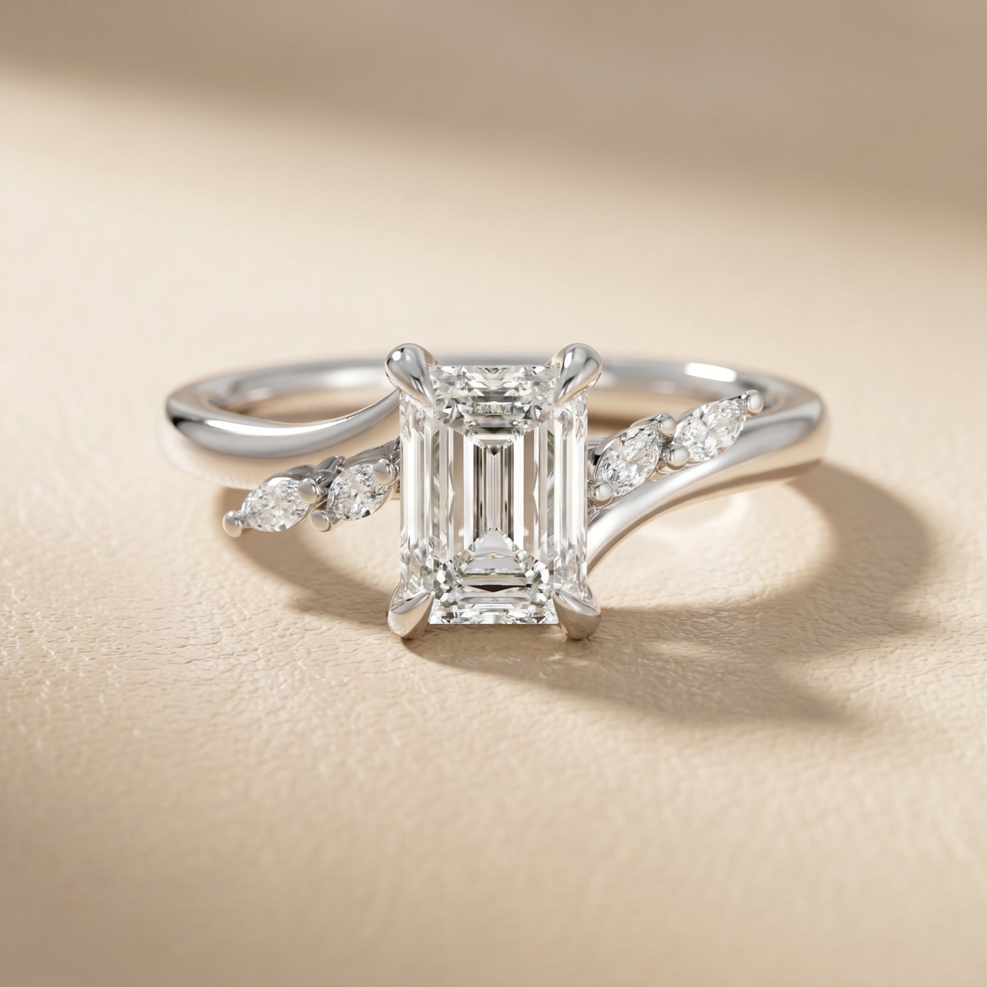 Emerald Cut Lab Grown Diamond Ring in Silver