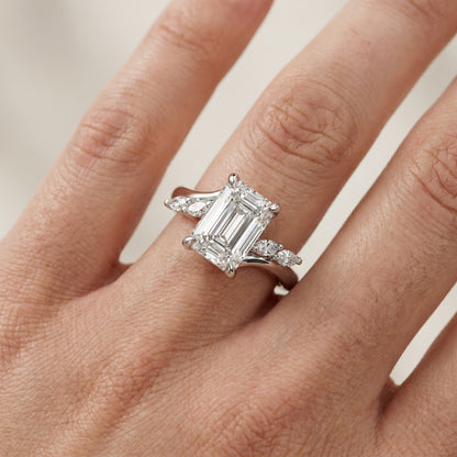 Emerald Cut Lab Grown Diamond Ring in Silver