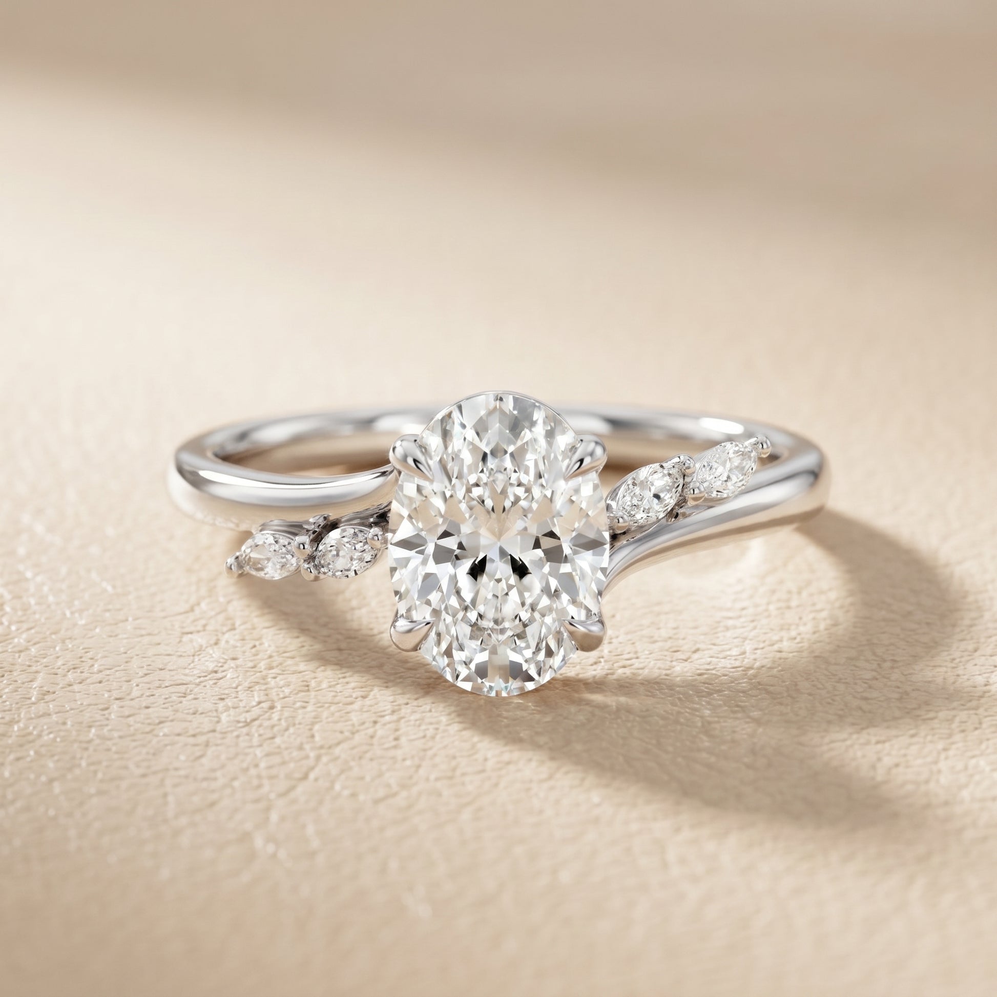 Oval Cut Lab Grown Diamond Ring in White Gold
