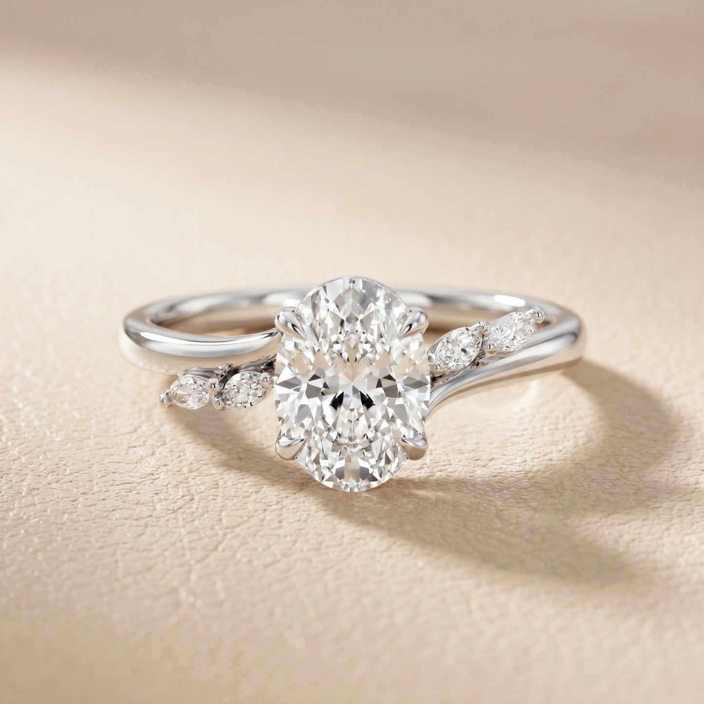 Oval Cut Lab Grown Diamond Ring in Silver