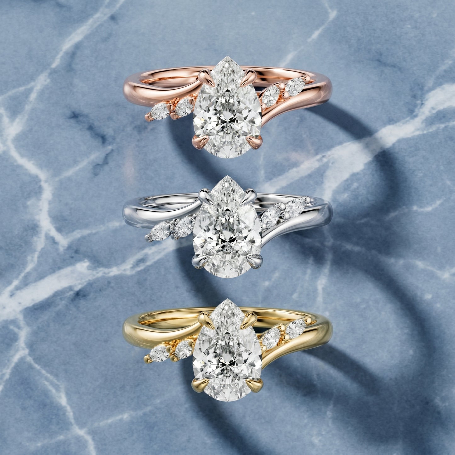 Pear Cut Lab Grown Diamond Ring in White Gold