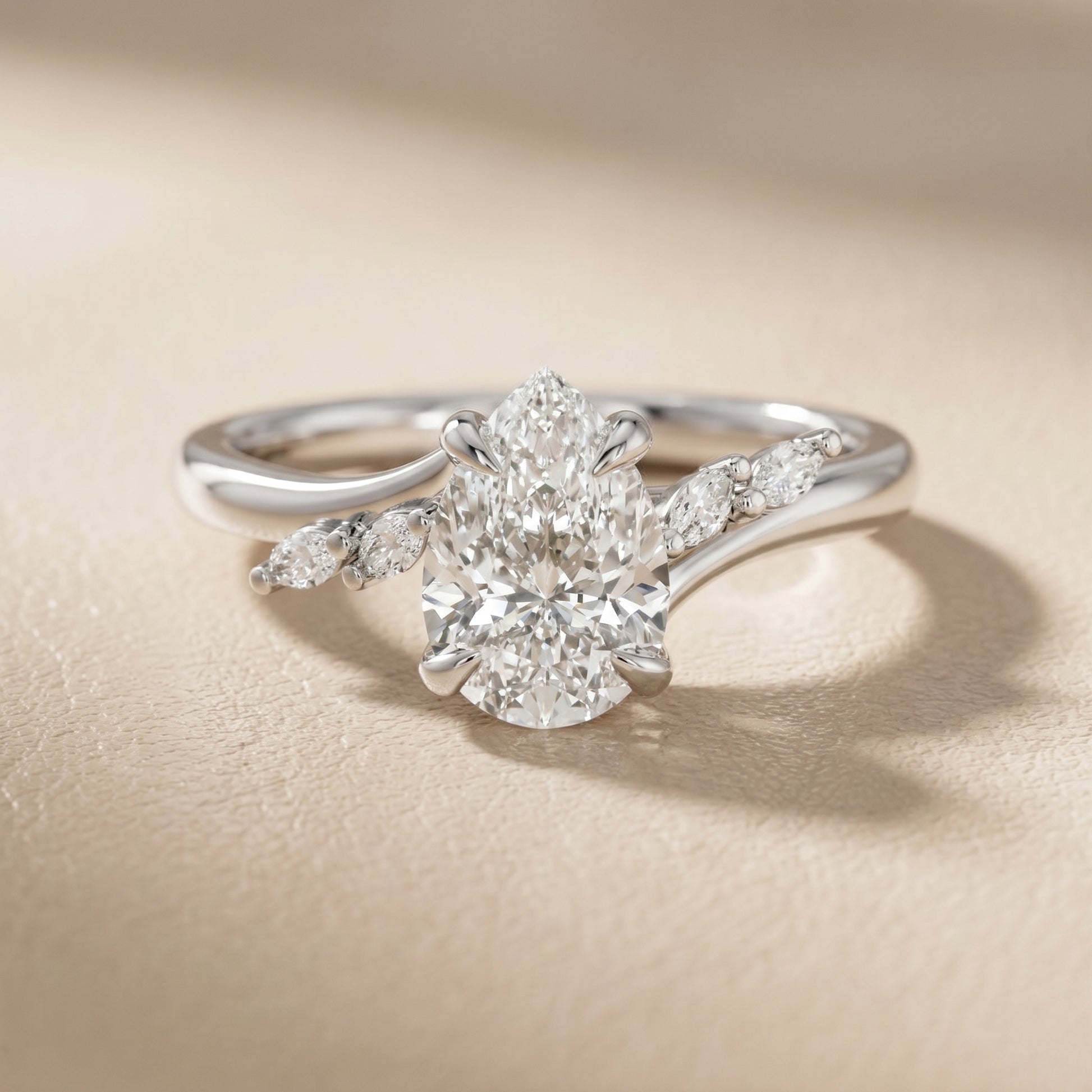 Pear Cut Lab Grown Diamond Ring in Platinum
