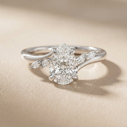 Pear Cut Lab Grown Diamond Ring in Silver