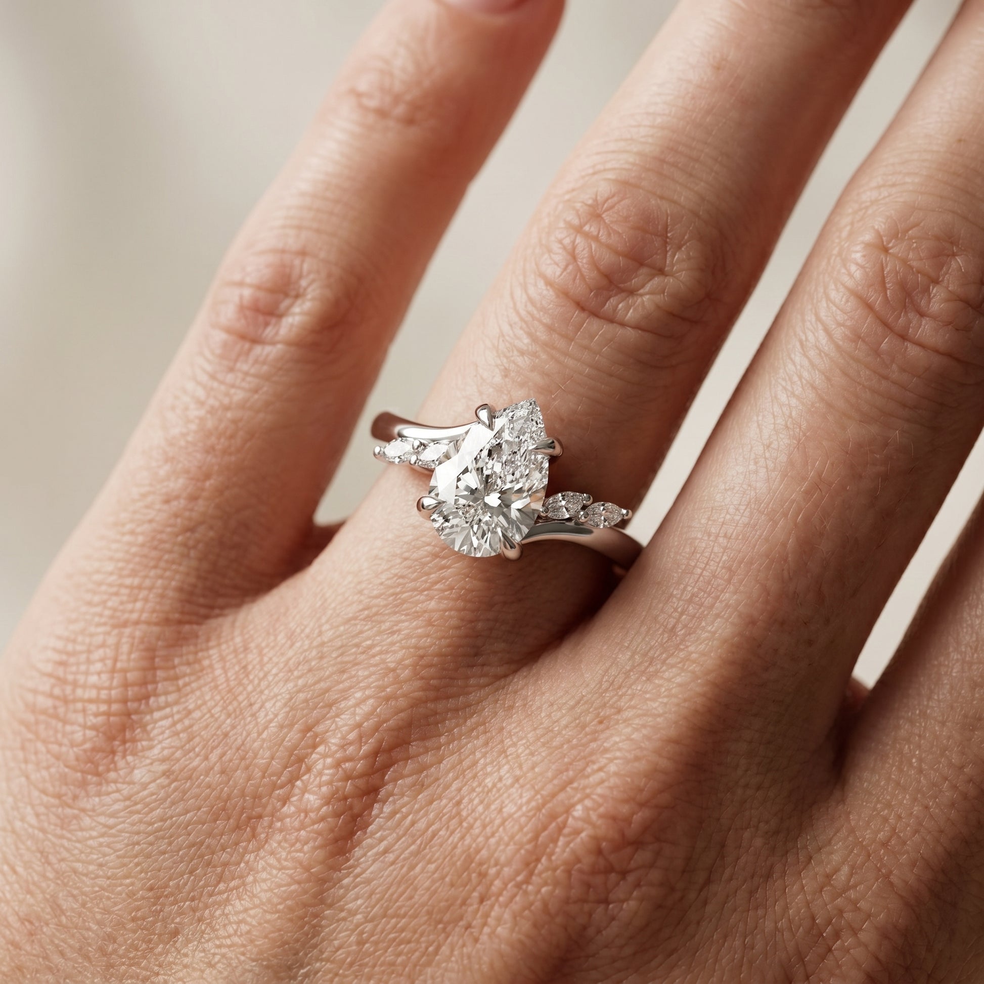 Pear Cut Lab Grown Diamond Ring in White Gold