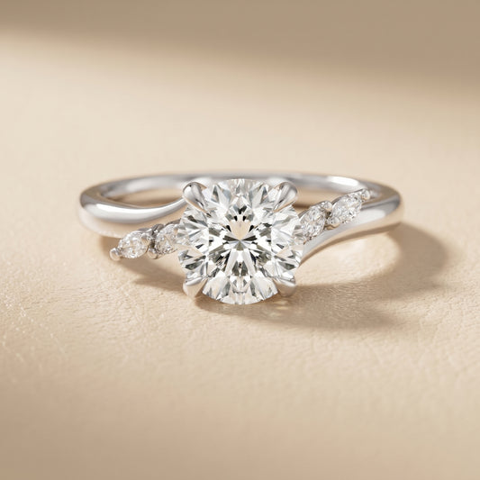 Round Cut Lab Grown Diamond Ring in White Gold