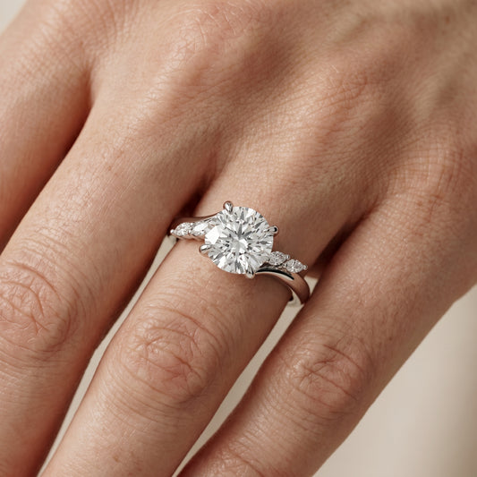 Round Cut Lab Grown Diamond Ring in White Gold