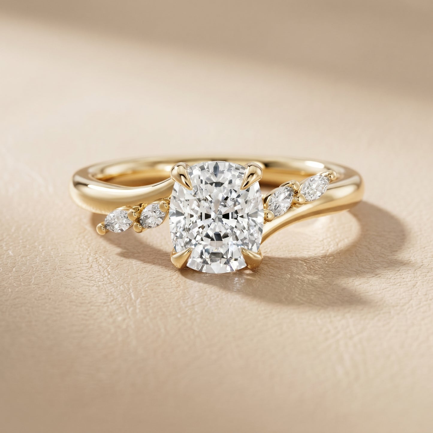 Cushion Cut Lab Grown Diamond Ring in Yellow Gold