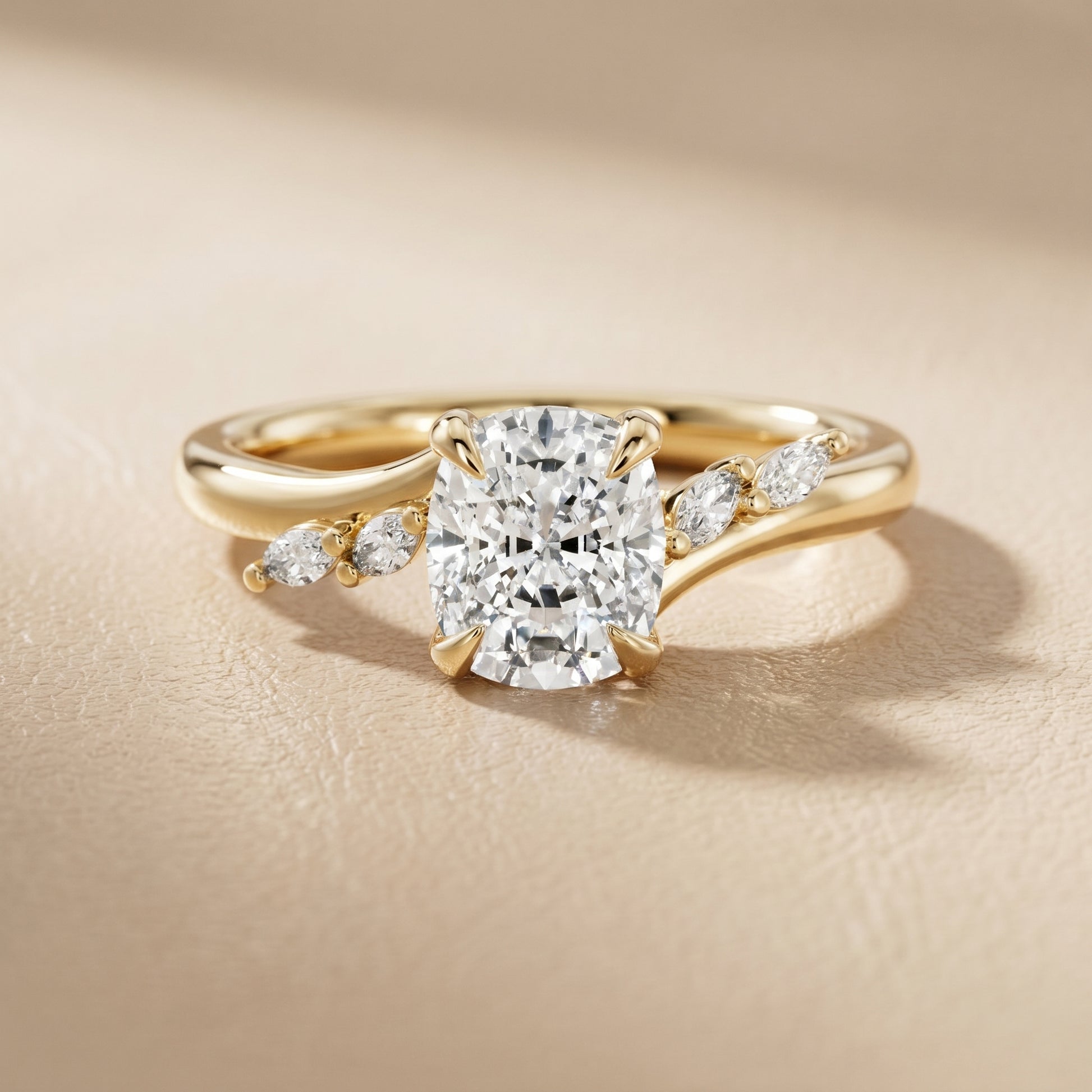 Cushion Cut Lab Grown Diamond Ring in Yellow Gold