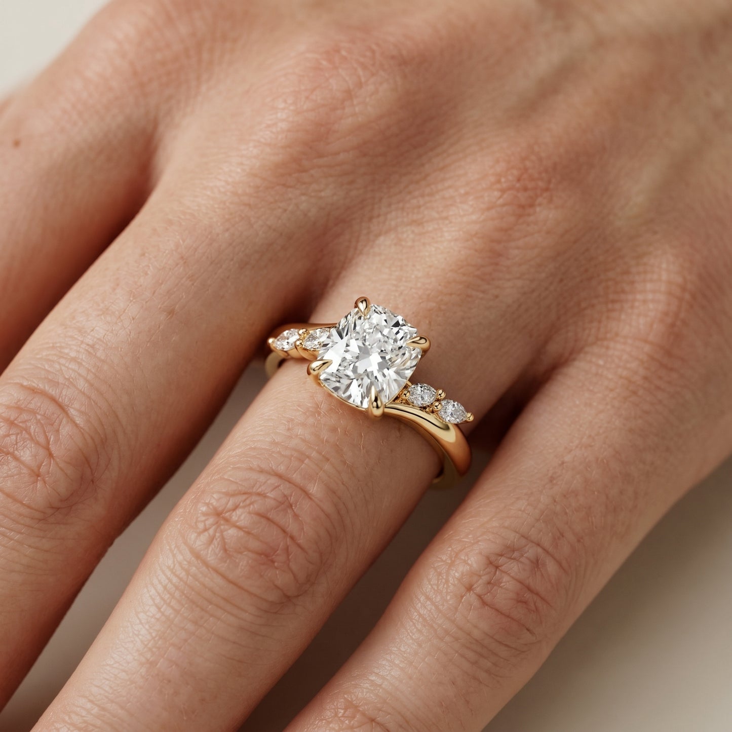 Cushion Cut Lab Grown Diamond Ring in Yellow Gold