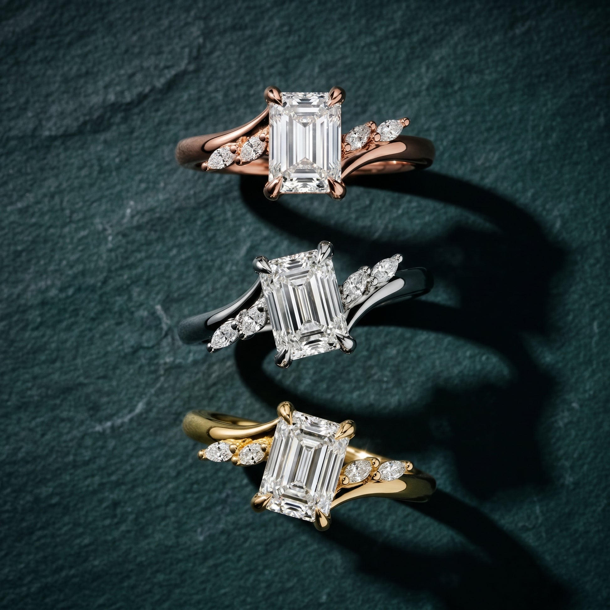 Emerald Cut Lab Grown Diamond Ring in Yellow Gold