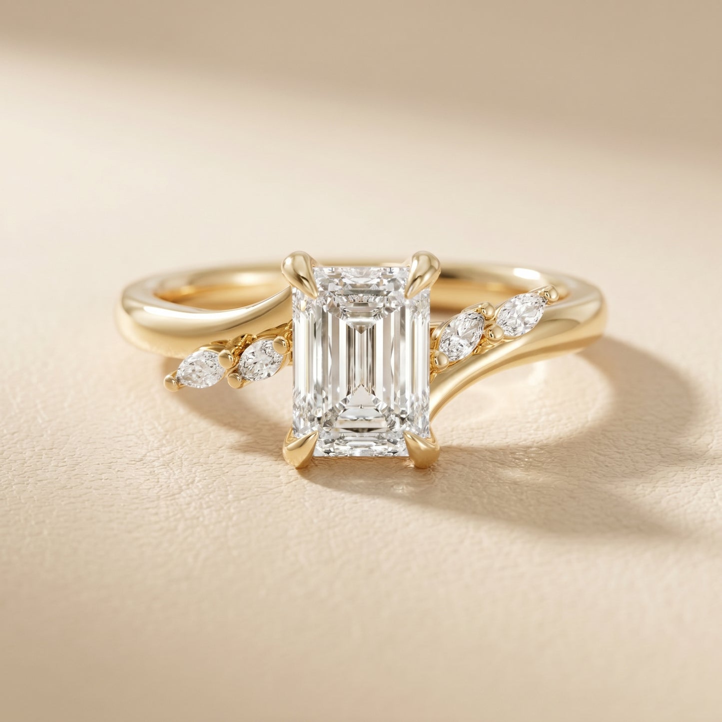 Emerald Cut Lab Grown Diamond Ring in Yellow Gold