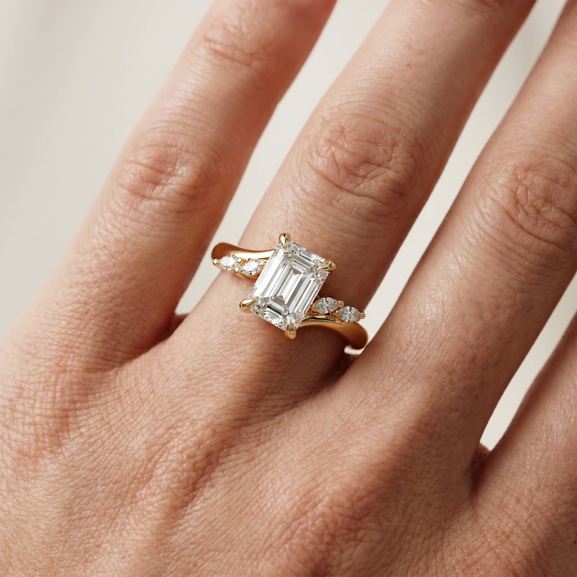 Emerald Cut Lab Grown Diamond Ring in Yellow Gold