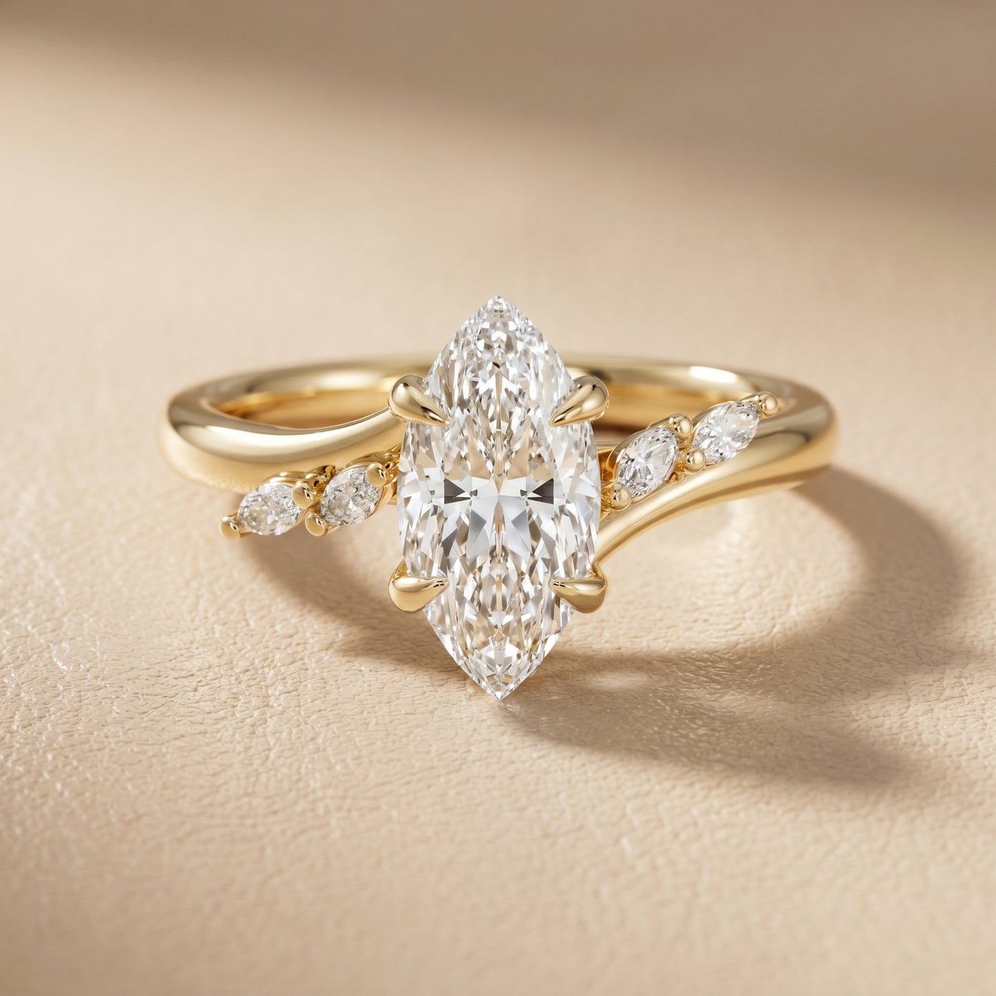 Marquise Cut Lab Grown Diamond Ring in Yellow Gold