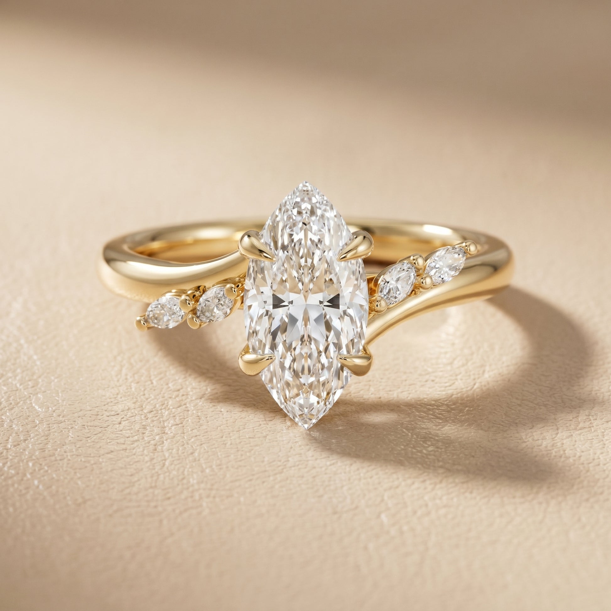 Marquise Cut Lab Grown Diamond Ring in Yellow Gold