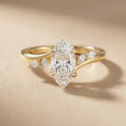 Marquise Cut Lab Grown Diamond Ring in Yellow Gold