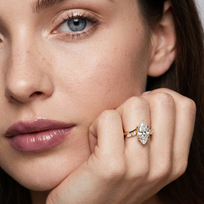 Marquise Cut Lab Grown Diamond Ring in Yellow Gold