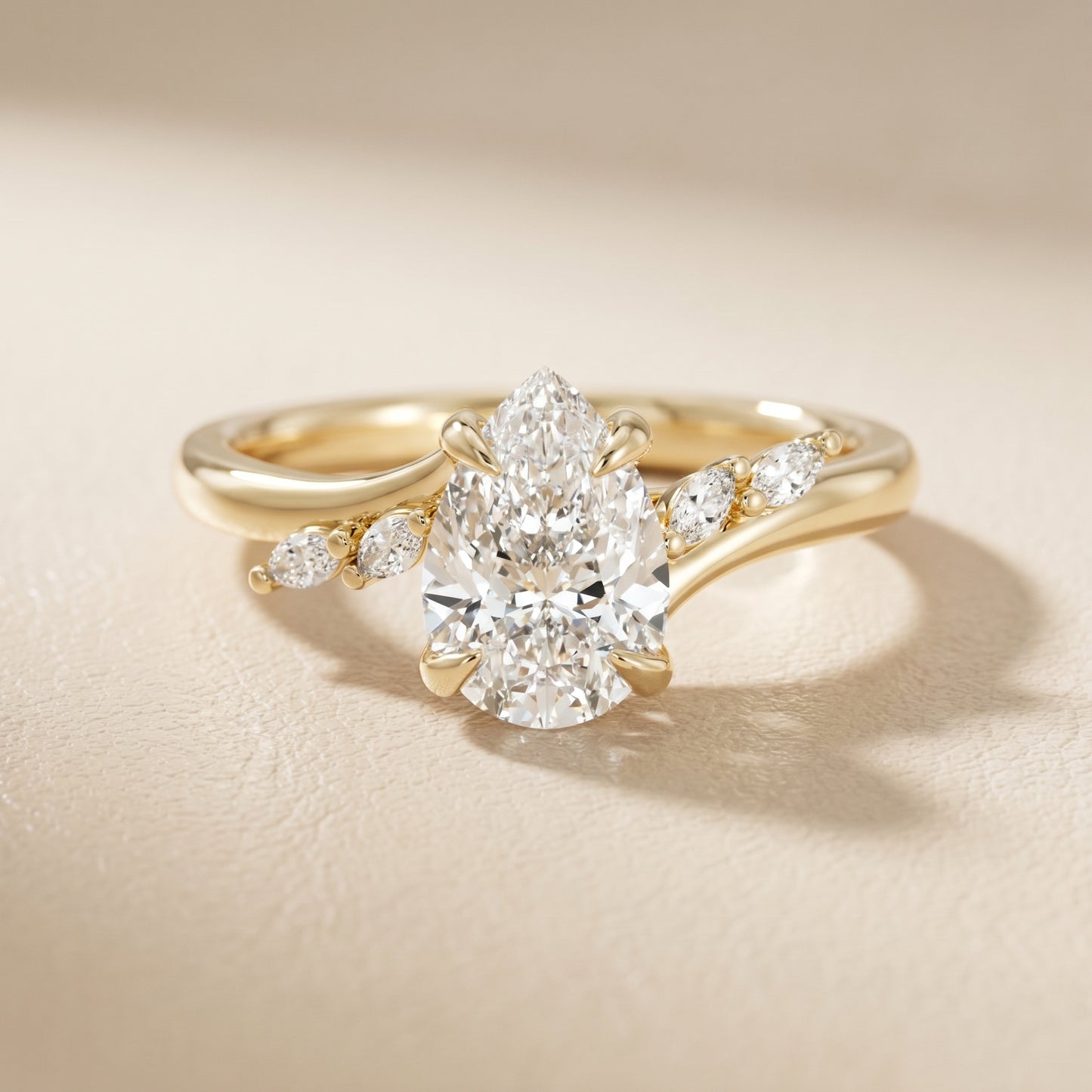 Pear Cut Lab Grown Diamond Ring in Yellow Gold
