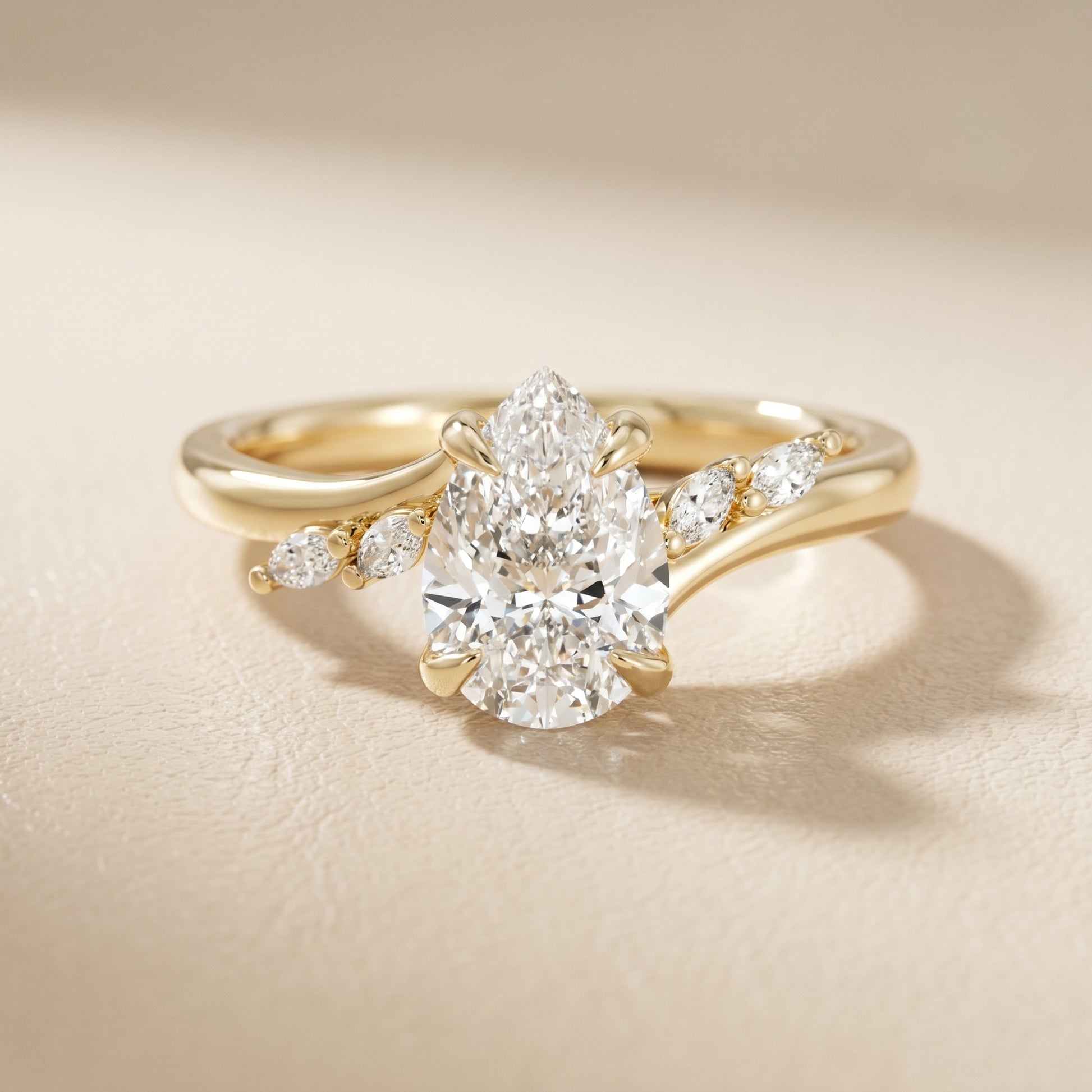 Pear Cut Lab Grown Diamond Ring in Yellow Gold