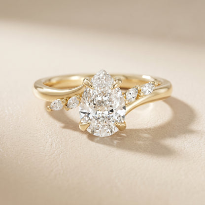 Pear Cut Lab Grown Diamond Ring in Yellow Gold