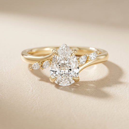 Pear Cut Lab Grown Diamond Ring in Yellow Gold
