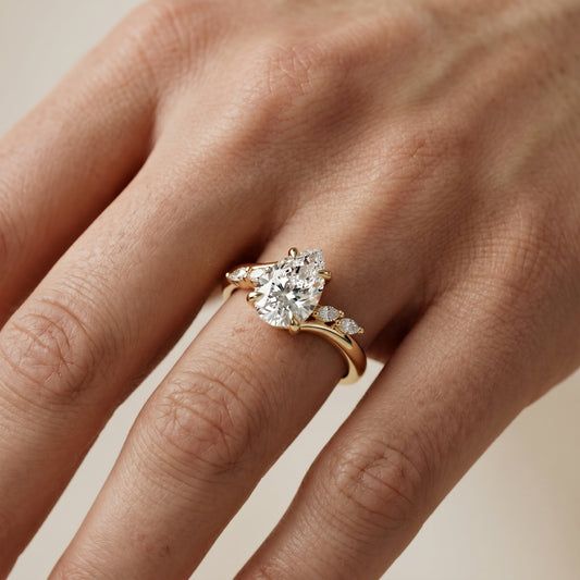 Pear Cut Lab Grown Diamond Ring in Yellow Gold