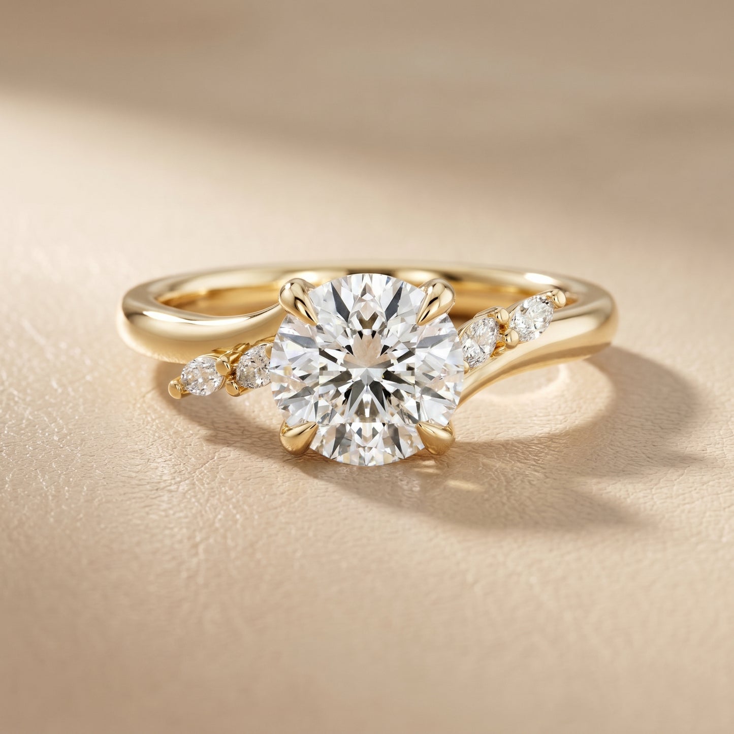 Round Cut Lab Grown Diamond Ring in Yellow Gold
